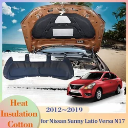 for Nissan Sunny Latio Versa V-Drive N17 2012~2019 Hood Engine Insulation Cotton Soundproof Cover Thermal Heat Mat Accessories