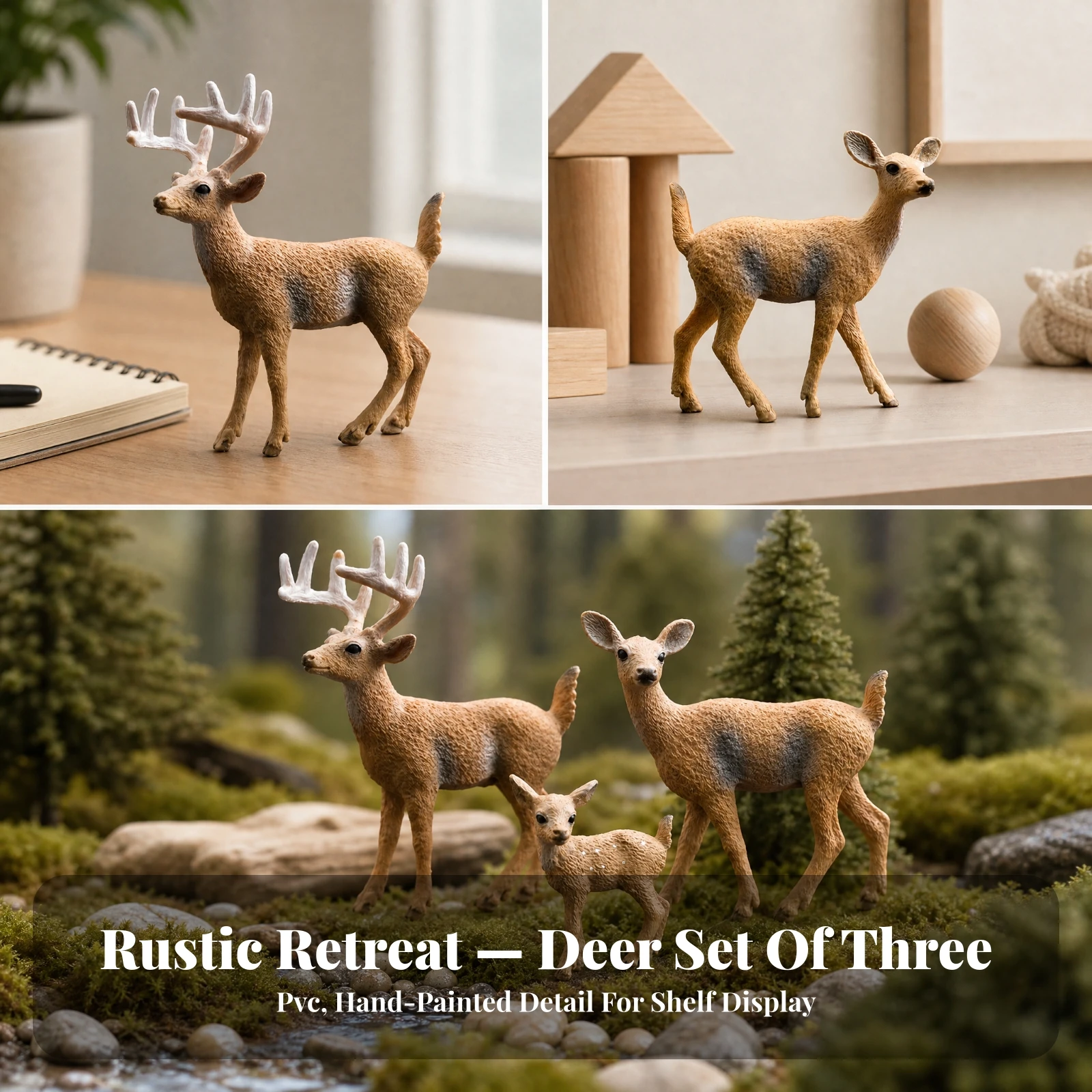 Figurine Non-Assembly Static Deer Figure with Textured Surface PVC Deer Model Lightweight for Collectors