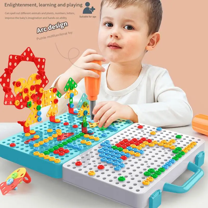 Kids Drilling Screw Set 3D Creative Puzzle Building Blocks Toys For Children STEM Toy DIY Electric Drill Educational Toy gift