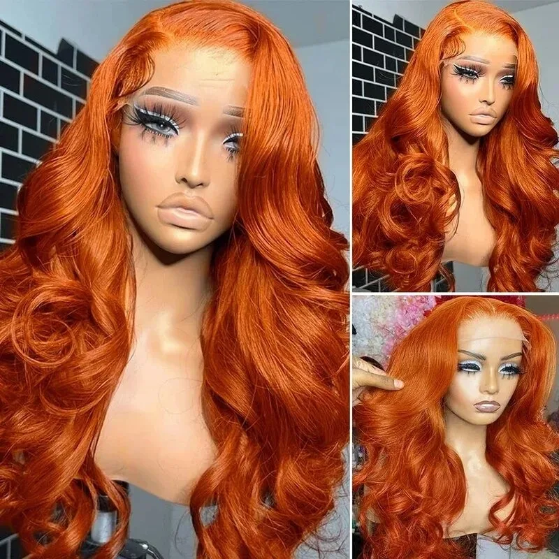 Ginger Orange lace Frontal wig human hair  4x4 Lace Closure HD Transparent 180% Preplucked colored Virgin human hair wigs