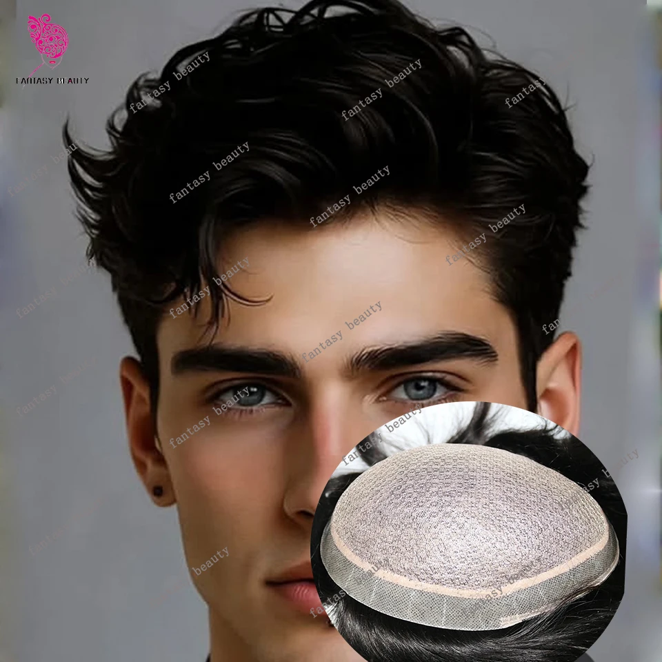 

Undetectable Natural Full Silk Top Men Toupee Diamond Top PU Around Easy Wear Super Durable Unprocesse Black Human Hair Male Wig