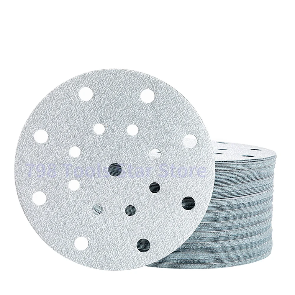 

100PCS 6 Inch 17 Hole Dry Sandpaper Hook and Loop White Round Shape Sanding Discs for Putty Grinding and Polishing,60-800 Grits