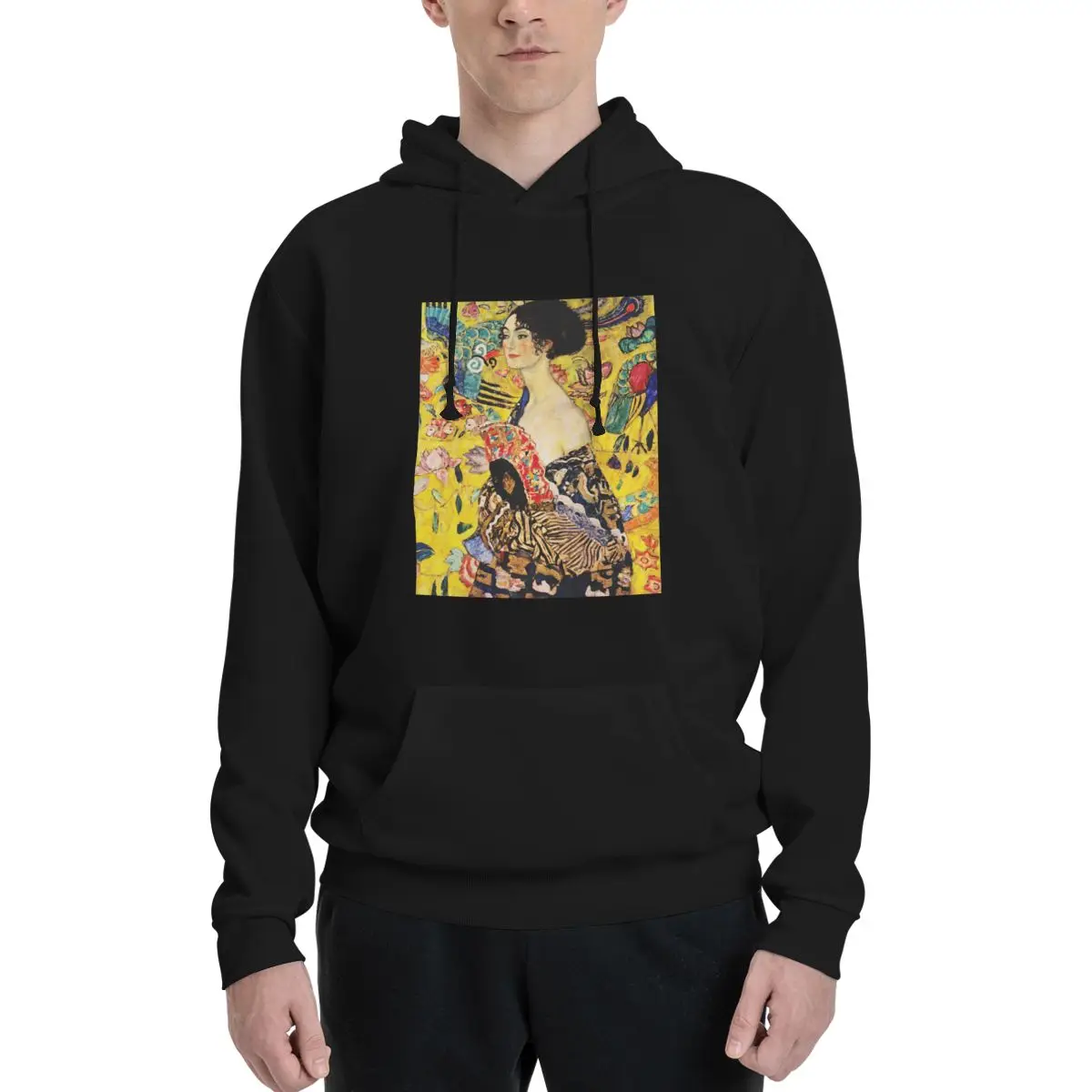 Lady With Fan Gustav Klimt Art Nouveau Modern Couples Plus Velvet Hooded Sweater premium Top quality Hooded rope pullover