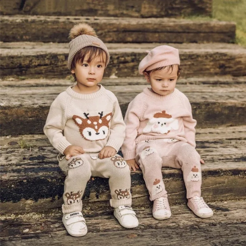 Newborn Girl Sweater Suits Cute Cartoon Baby Sweater Top + Pants Infant Girl Clothes Outfits