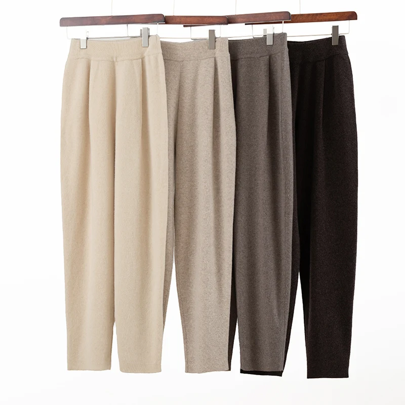 CHICUU المرأة سميكة 100% الصوف محبوك واسعة الساق سروال شكل قلم رصاص الخريف الشتاء موضة جديدة الكشمير تريكو بنطلون