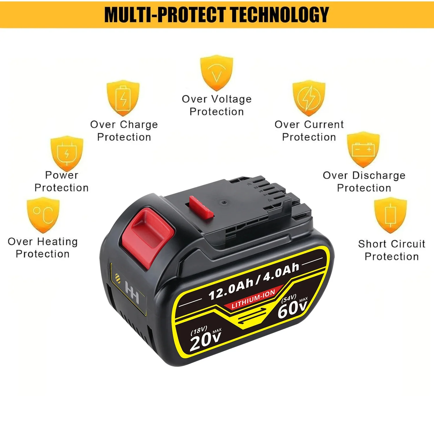 1/2/4Pcs 4.0Ah-12.0Ah DCB606 Replace for Dewalt 20v/60v Flex-Volt Li-on Battery Pin DCB609 DCB612 Compatible with Power Tools