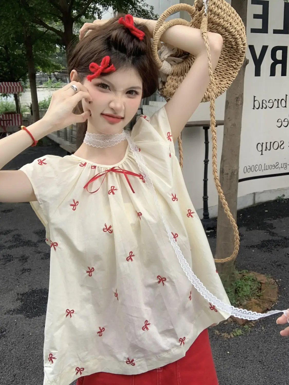 

Japanese Kawaii T-shirts Women Short Sleeve Outwear Cute Printed Y2k Crop Tops Outwear 2000s Vintage Tees Chic Korean Fashion
