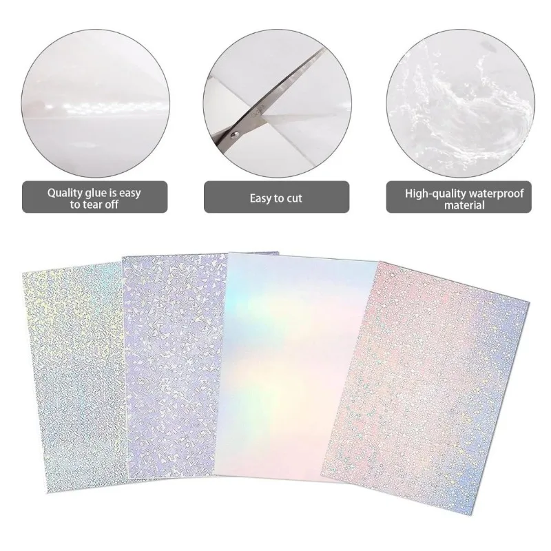 5 Pieces Holographic Stickers Transparent,Self-adhesive and Waterproof Hologram Paper A4,Suitable for Hand Decoration (4 Styles)