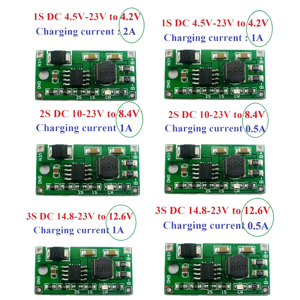 2A 1S 2S 3S Multi-Cell Synchronous Buck Li-Ion Charger DC 5-23V to 4.2V 8.4V 12.6V for 3.7V 7.4V 11.1V 18650 Li-Ion Batteries