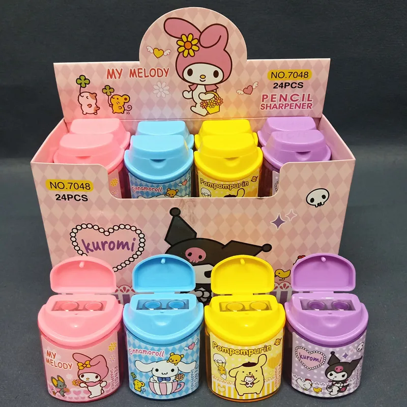 4 Pcs kawaii Sanrio Mymelody Kuromi Cinnamoroll Pom Pom  Pencil Sharpener Kawaii School Supplies Stationery Items Student Prize