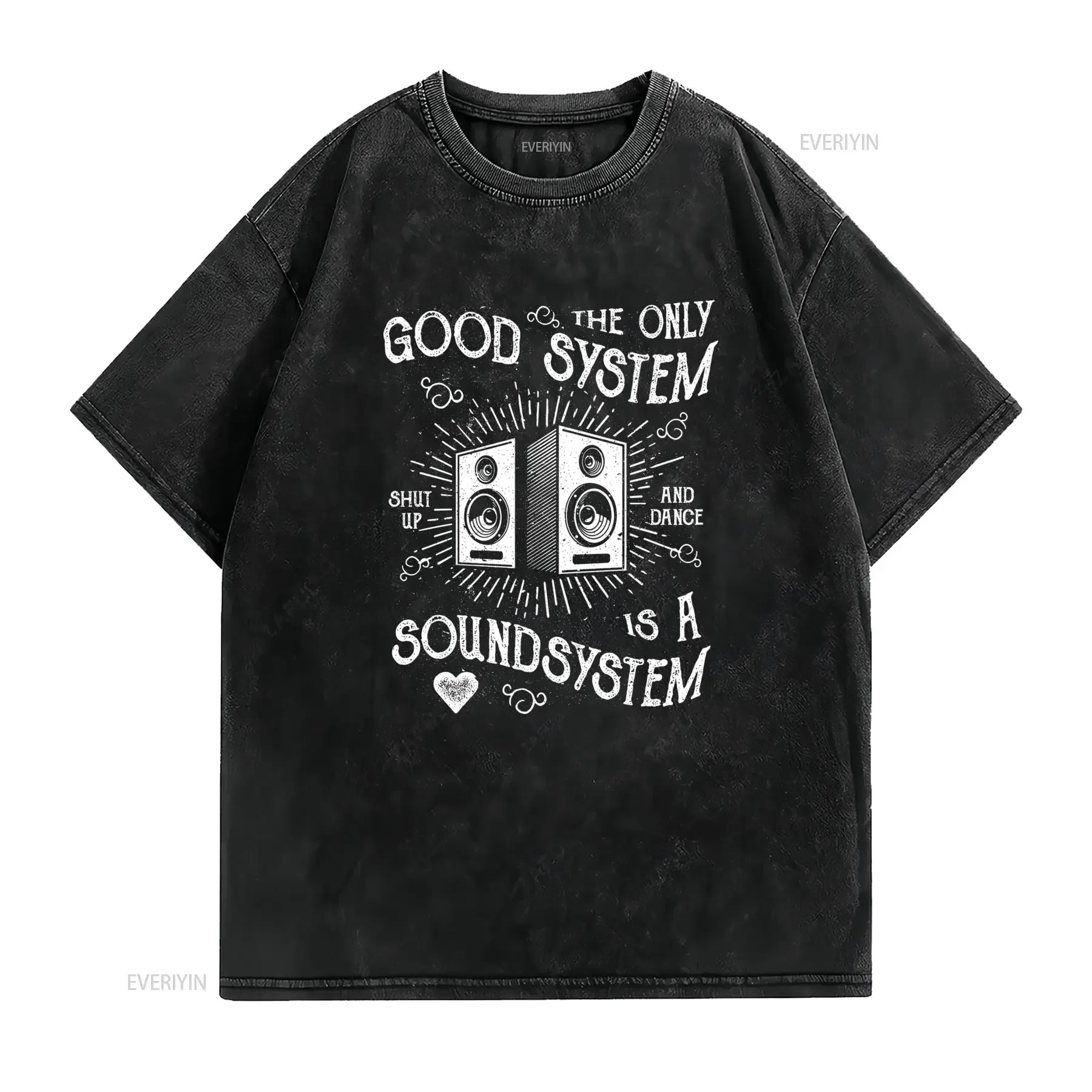 Retro Streetwear Sound System Speaker Print Music Dance Casual T Shirt vintage Washed Comfortable fashion Top For Everyday Wear