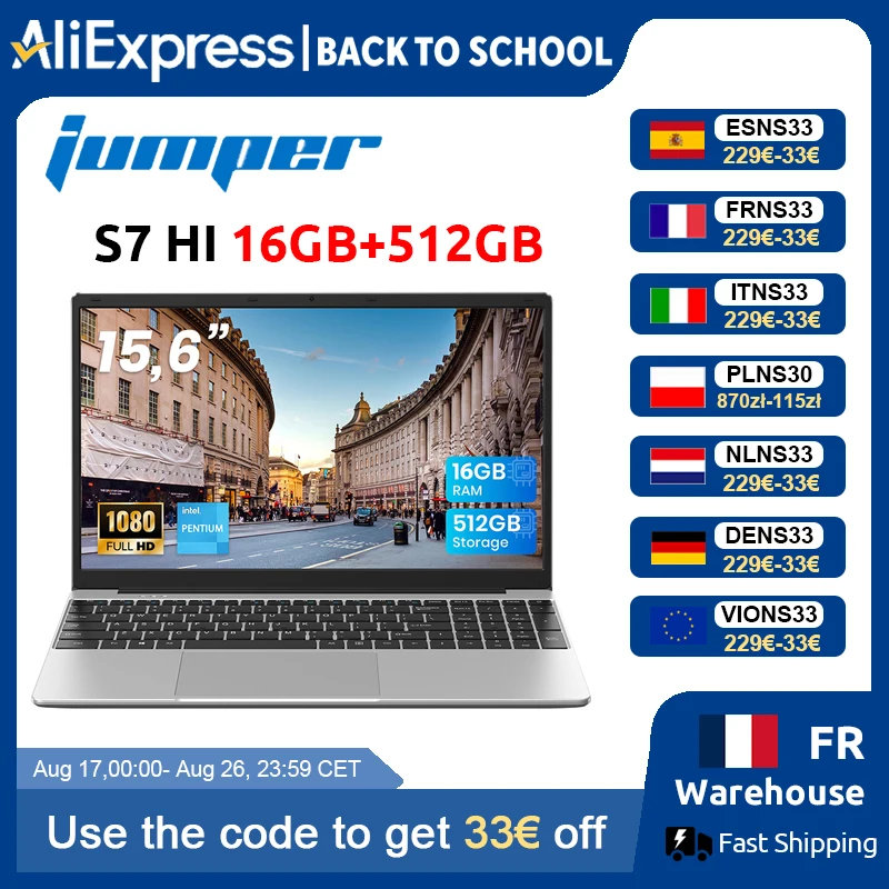 Jumper Laptop mit 15,6-Zoll-FHD-Display, 16 GB RAM, 512 GB SSD (erweiterbar um 512 GB über TF-Karte), 6500Y Prozessor (bis zu 3,4 GHz), leichtes Notebook für Geschäftsleute und Studenten, 2
