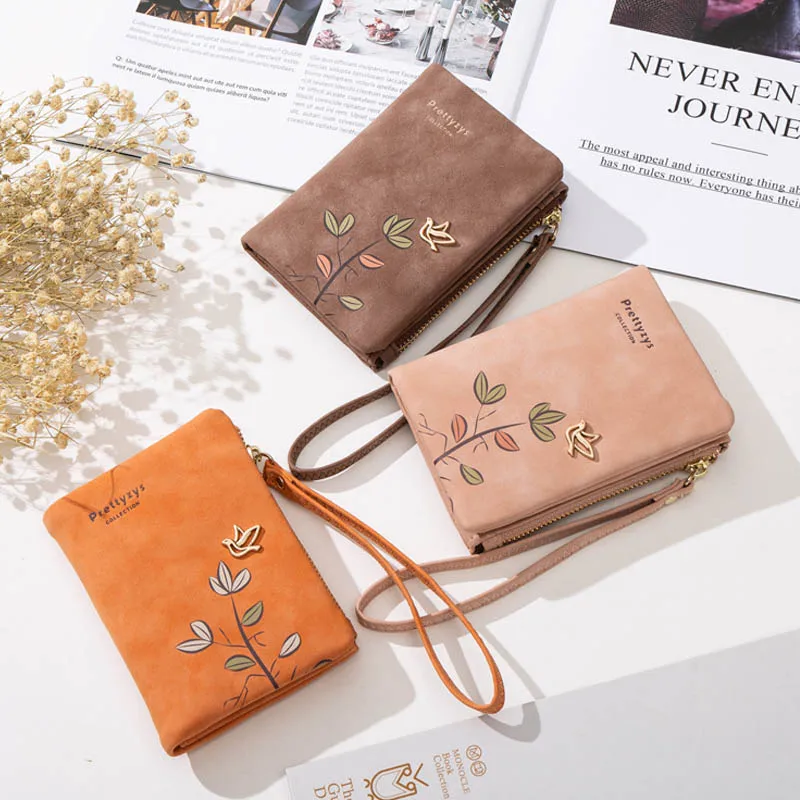 Fashion Fresh Flower Small Wallet Women Soft Leather Ladies Purses Designer Short Female Wallet Girl Cartera with Wristlet