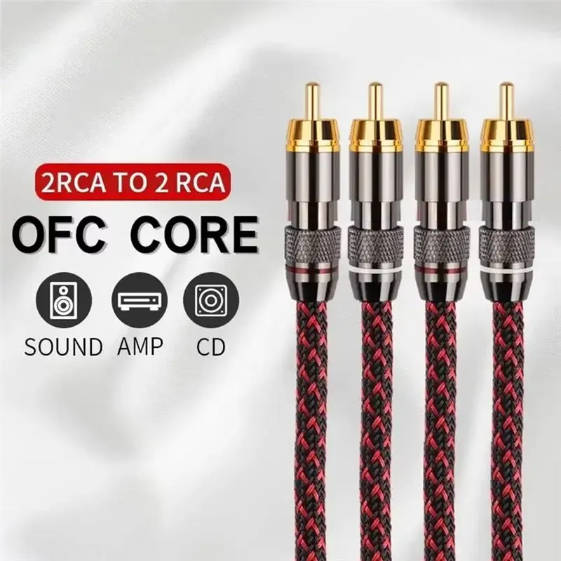 B76B HiFi RCA Audio Cable 2 RCA to 2 RCA Interconnect Cables 50cm Oxygen-Free Copper Audio Signal Line