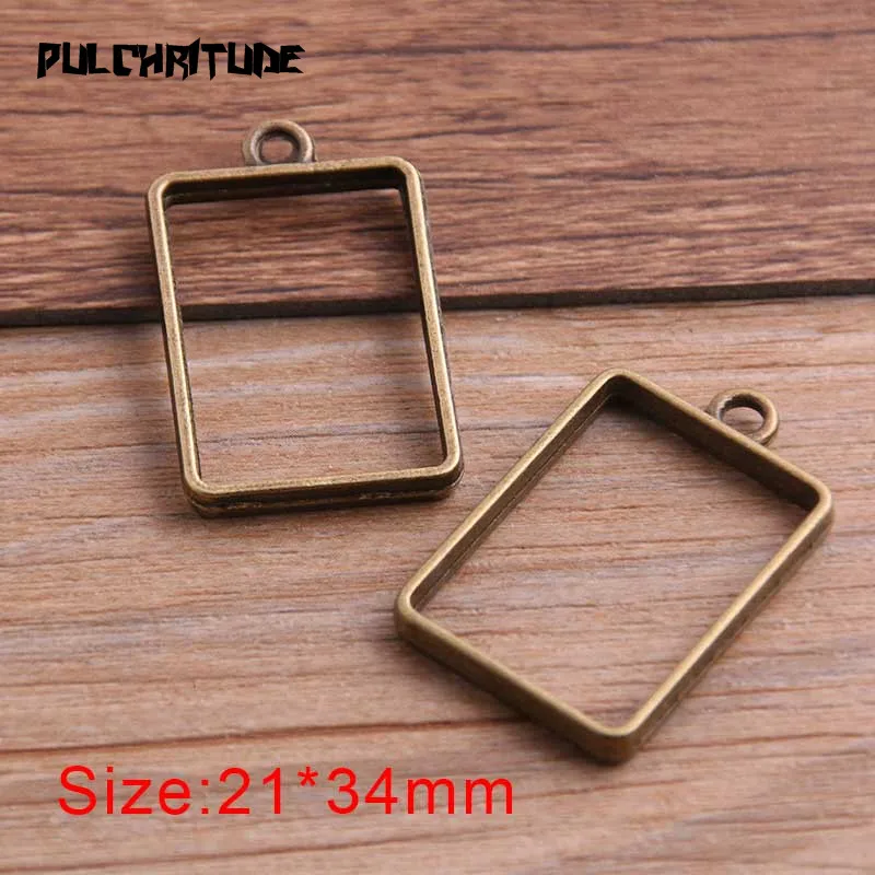 10Pcs 21*34mm 7 Color Alloy Jewelry Accessories Rectangular Charm Hollow Glue Blank Pendant Tray Bezel