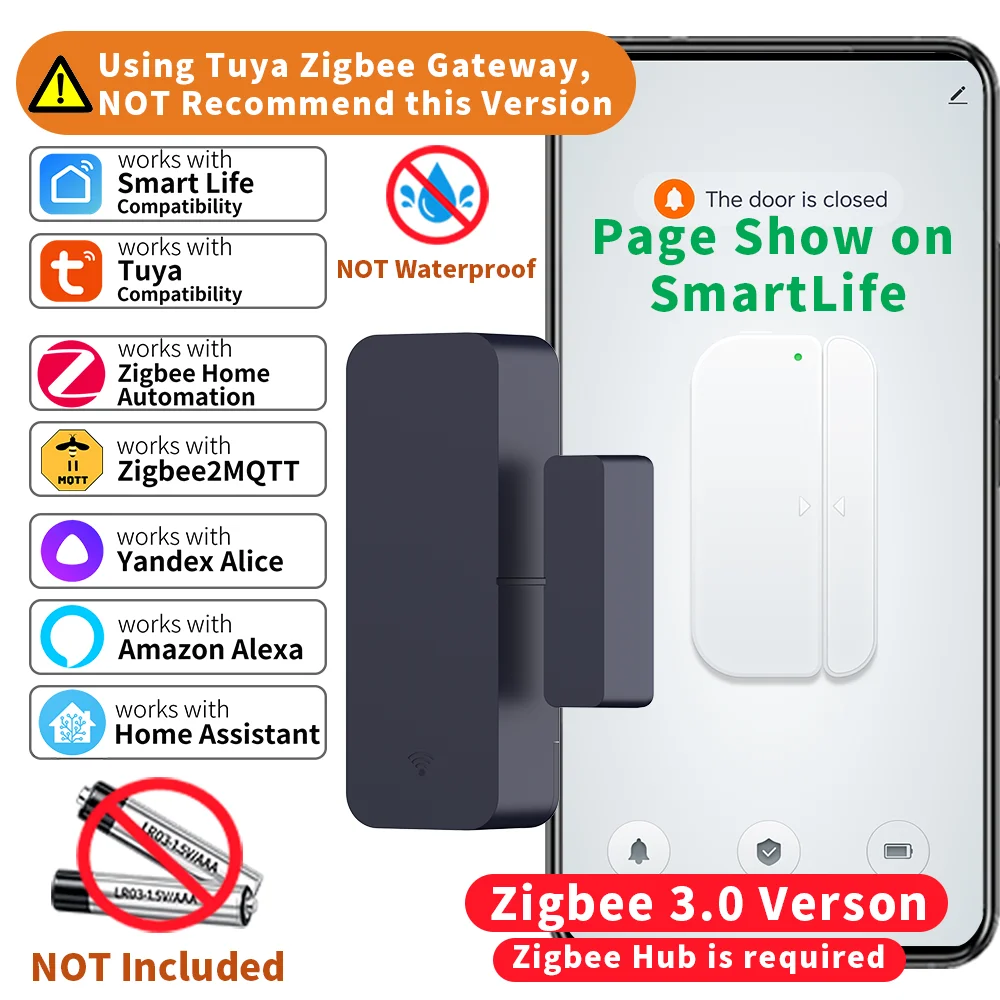 Zigbee 3.0 Sensor Tür-Fenster-Sensor Kontaktsensor für Smart Home Kompatibel mit Home Assistant Zigbee2MQTT ZHA Alexa
