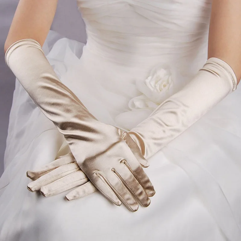 Gants de soirée en satin solide pour femmes, mitaines à doigts longs pour événements, activités, rouge, blanc, gants de mariage pour patients