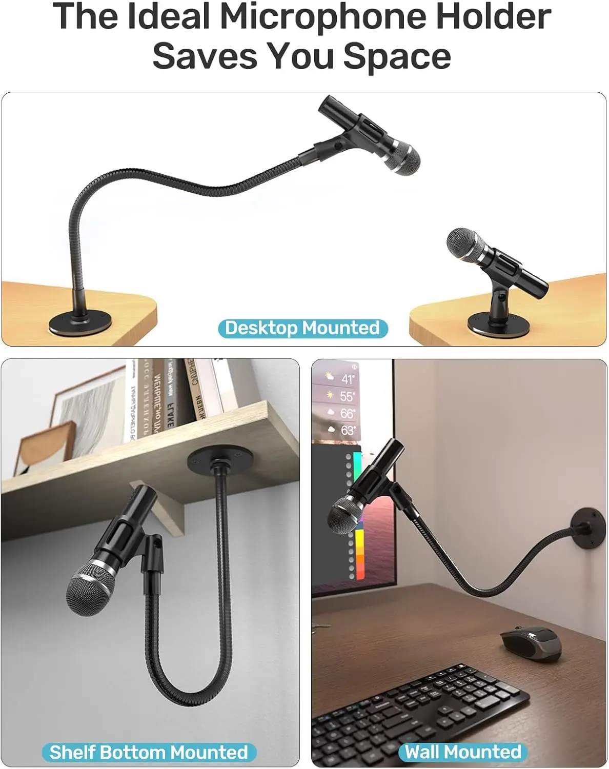 Etour 19-inch Gooseneck Microphone Holder Stand, Desktop & Wall Mounted Heavy Duty Flexible Mic Arm Stand with Flange Mount Base