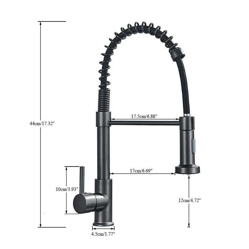 Schwarz-grauer Küchenspüle-Wasserhahn mit Dual-Modus-Auslauf, um 360° herunterziehbar °   Rotation Wasserhahn Deck montiert Heiß-Kaltwasser