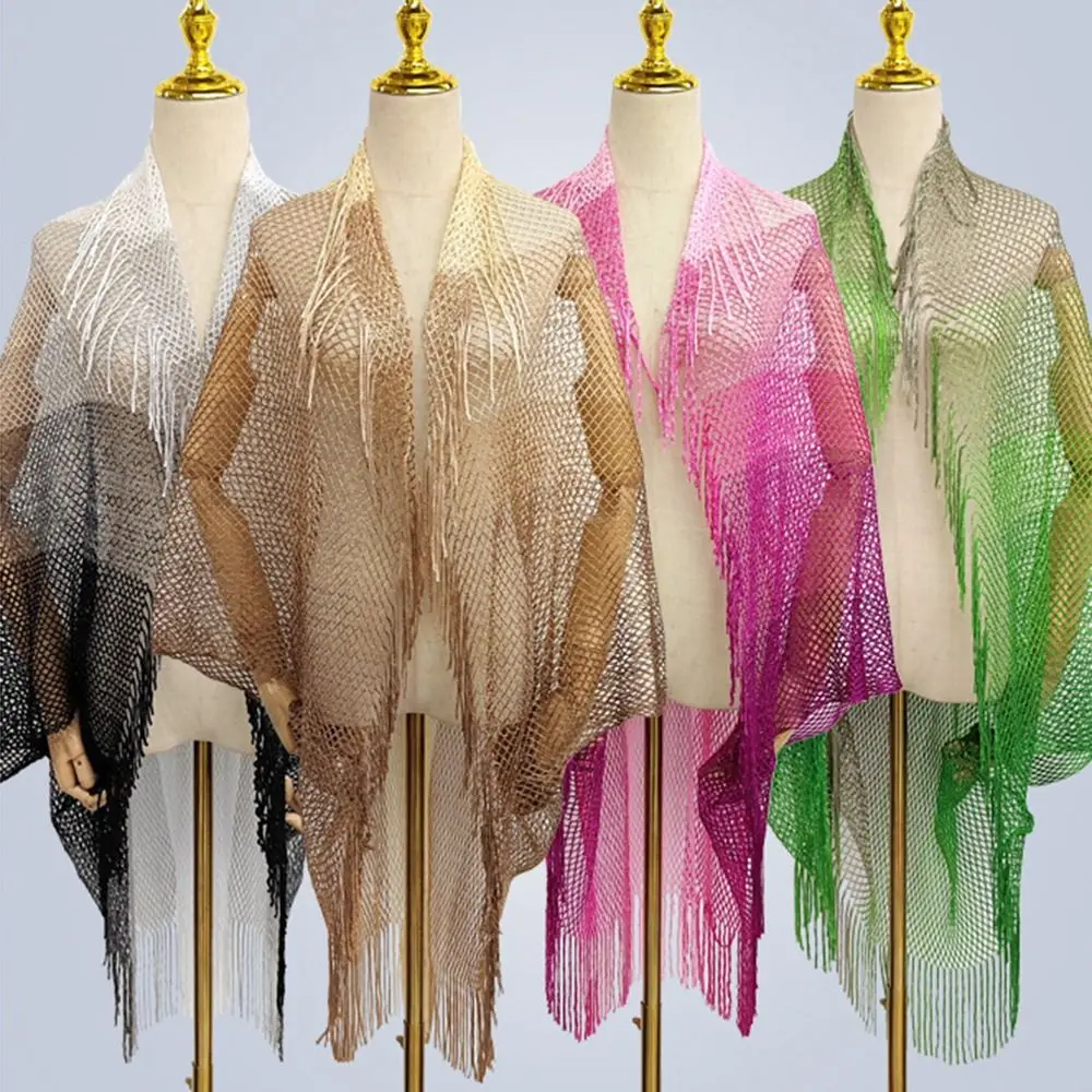 Tassel Patchwork Women Tulle Shawl With Tassel V-Neck Cardigans Wedding Bridal Shawl Multicolored Hollow Mantilla Lace Veil
