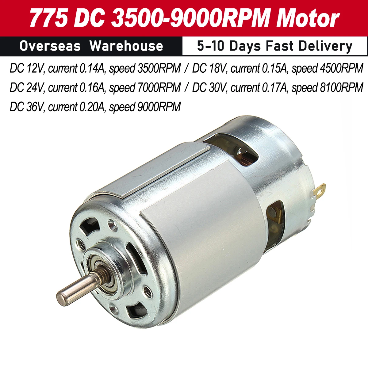 775 DC 12V-36V 3500-9000RPM Motor Ball Bearing Large Torque High Power Low Noise DC Motor Accessories Electrical Supply M4