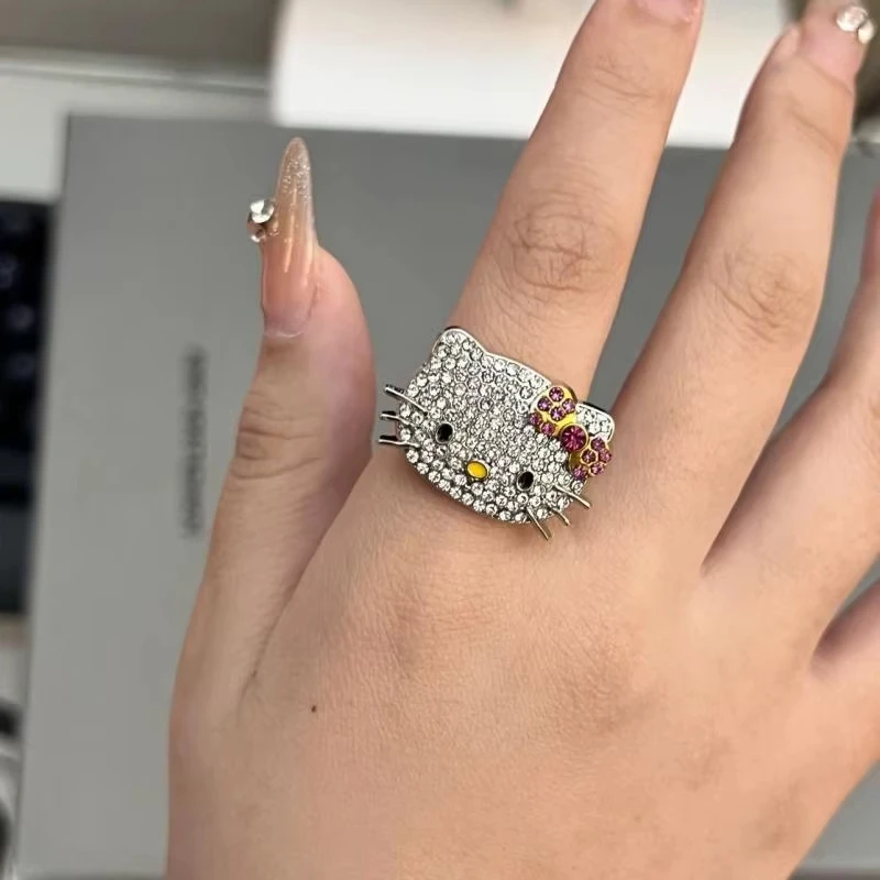 Cincin Ukuran Dapat Disesuaikan Berlian Berkilau Kucing Saturnus Y2K Kartun Perhiasan Anak Perempuan Mainan Dekoratif Hadiah Hari Valentine Kawaii