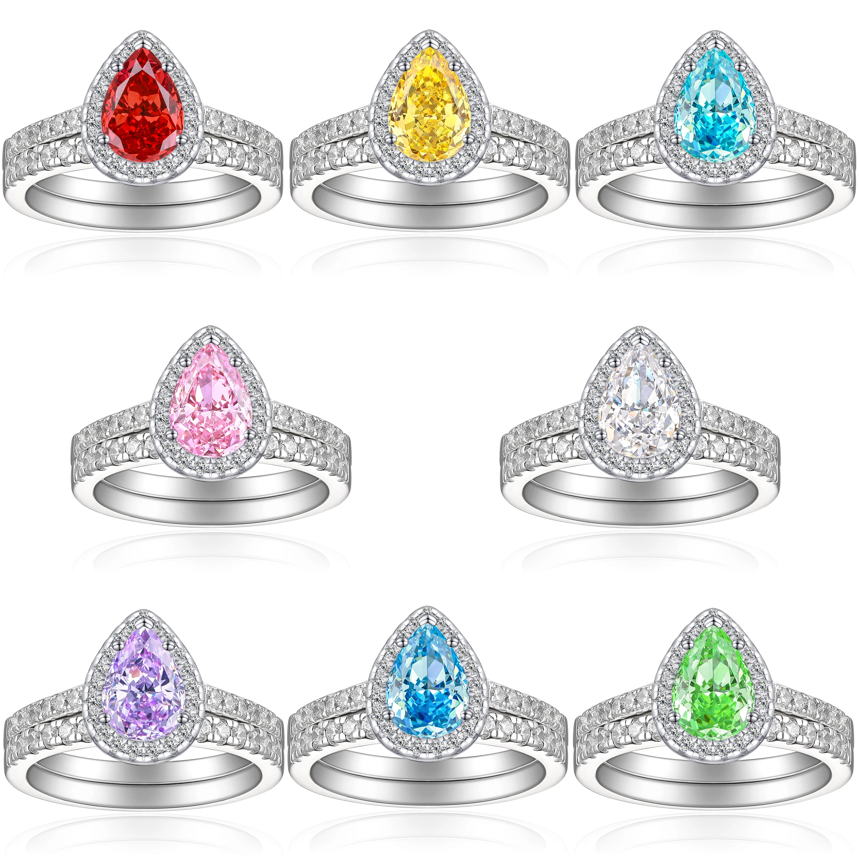 

New Arrival Cz 3a Zircon Ring Jewelry Pear Eternity Wedding Rings for 925 Sterling Silver Rings Jewelry Manufacturer