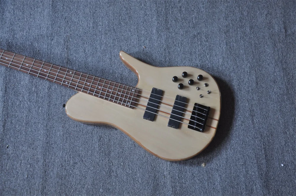 Natural wood 5 Strings Electric Bass Guitar With Rosewood Fretboard Black Hardware Customization Service