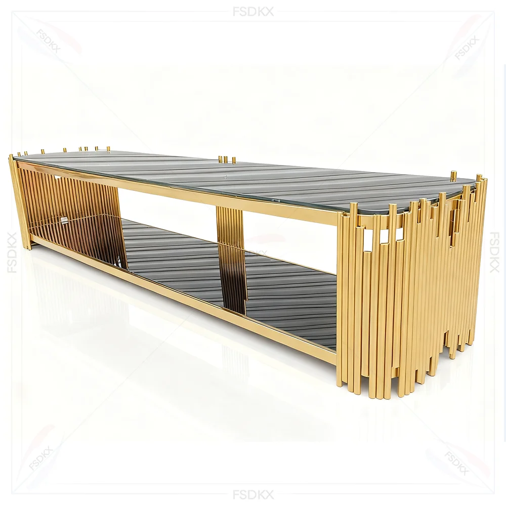 

FSDKX Luxury Wedding Banquet Table with Gold Stainless Steel Base and Tempered Glass Top for Restaurants & Hotels