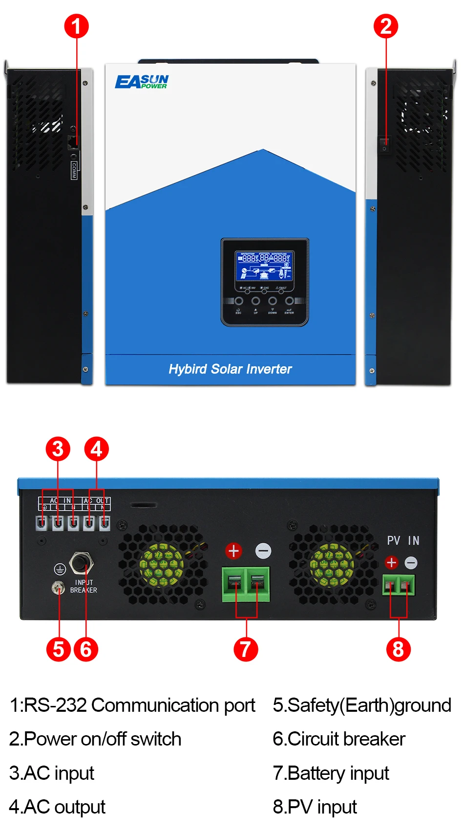 Easun 7000w 4200w 3200w 2200w 12v 24v 48v MPPT Hybrid Off Grid Pure Sine Wave 80a 110a 230v 50/60hz Solar Inverter Charger for EU UA AU Overseas warehouse