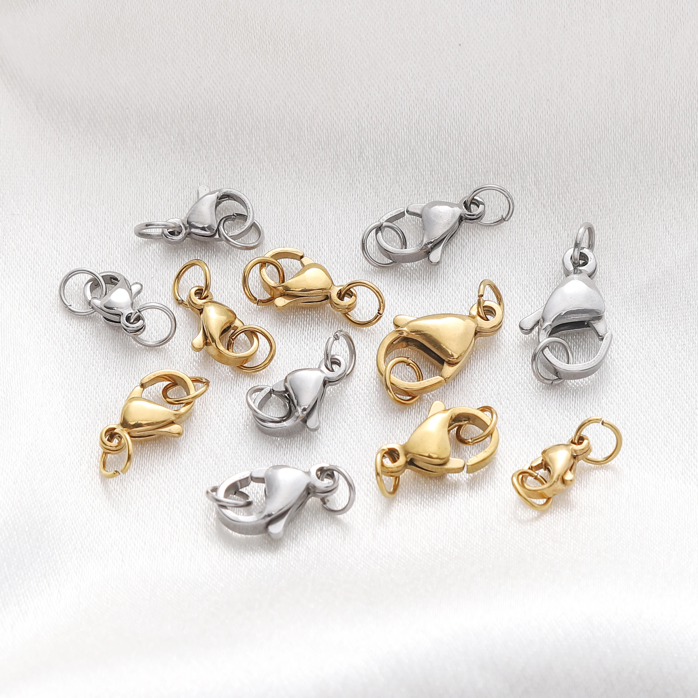 5-10Pcs Rhodium/Gold Color Stainless Steel Lobster Clasps With Rings DIY Bracelet Necklace Jewelry Making Connectors Accessories