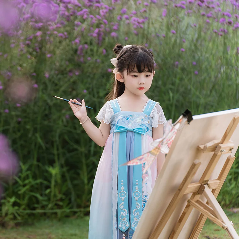 Hanfu children's brand girls' super fairy ancient dress improved one-piece suspender Ru skirt summer dress