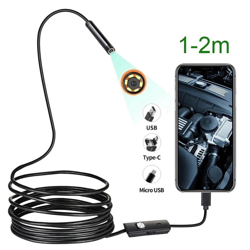 7mm Endoscope mini Camera Flexible IP67 Waterproof Micro USB Inspection Borescope Camera for Android PC Notebook 6LED Adjustable