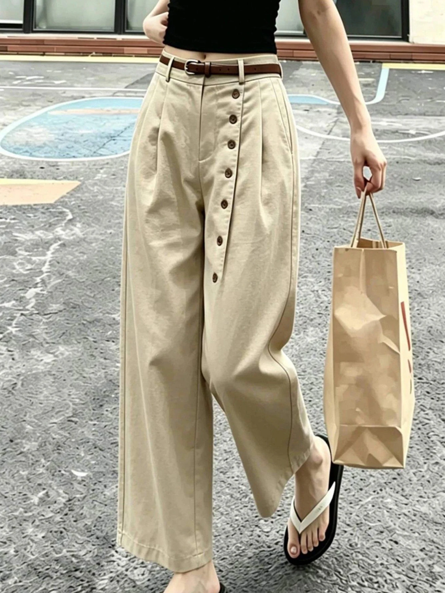 High Waist Draped Wide Leg Pants Women's Loose Fit Slimming Casual Trousers Fashionable Commute Style Korean Simple Pure Color