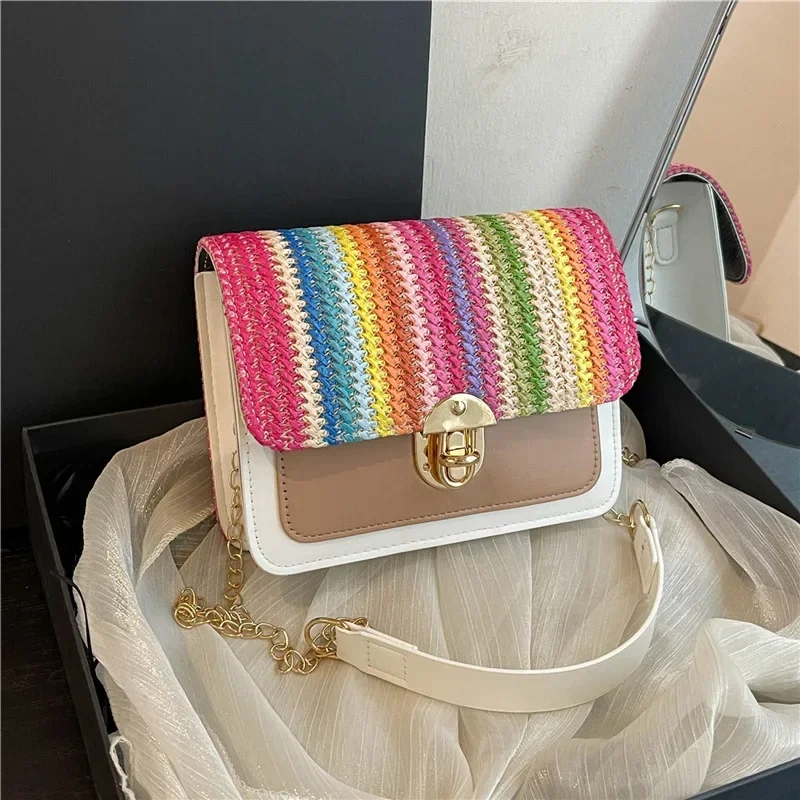 Light luxury niche design contrasting color women small square bag summer fashion thousand bird grid chain women's bag