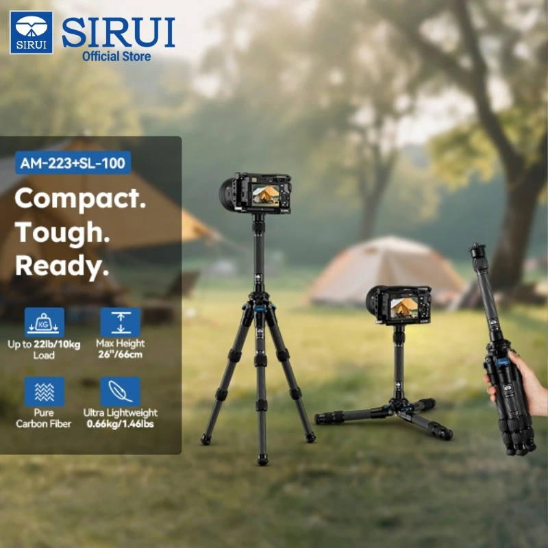 SIRUI Lightweight Carbon Fiber Mini Tripod With 2-Section Center Column Portable Smartphone Camera Monopod Tripe AM-223+SL-100