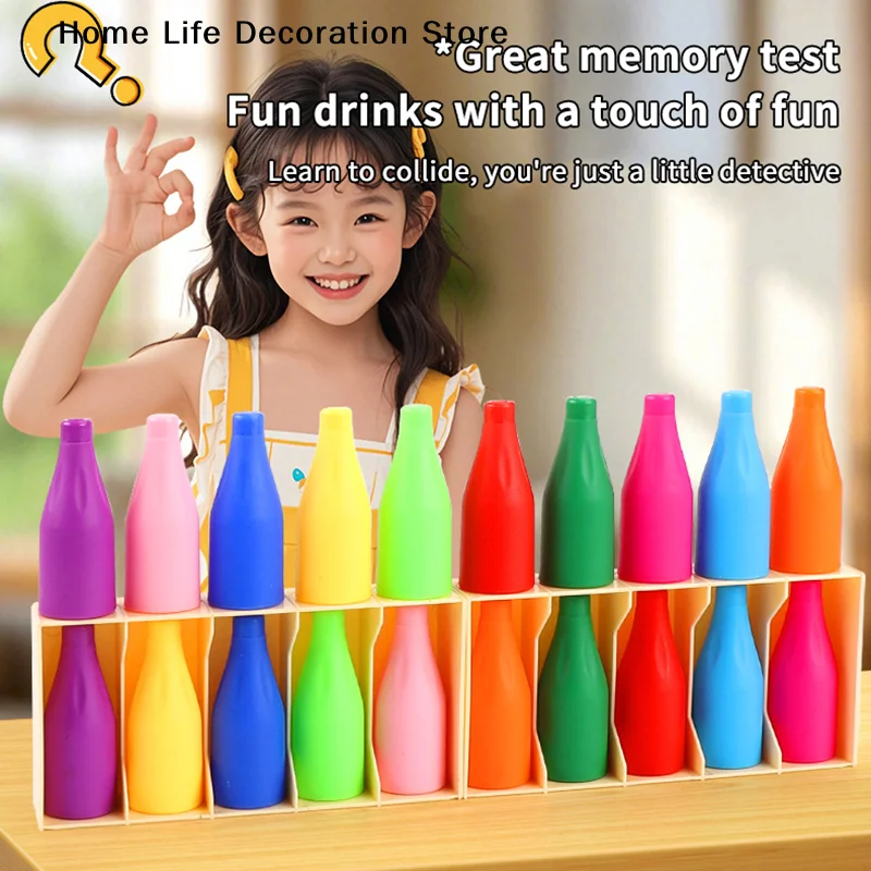 Children's Fun Beverages Color Match Toys 10/20bottles + Base, Early Childhood Guessing Game Memory Training Interactive Puzzle