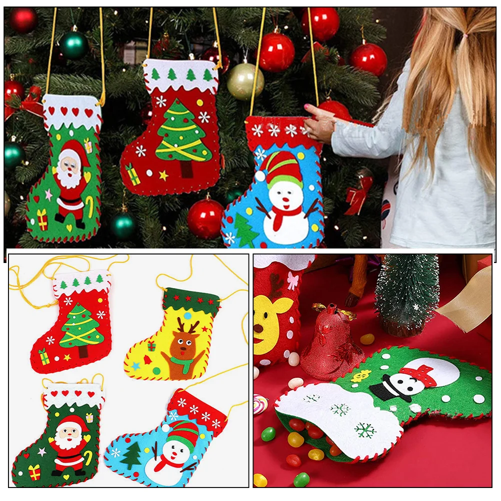 20 PCS Christmas Socks DIY Children's Handmade Non-woven Educational Toys Beginner Felt Sewing Kit for Kid Stocking Beginners