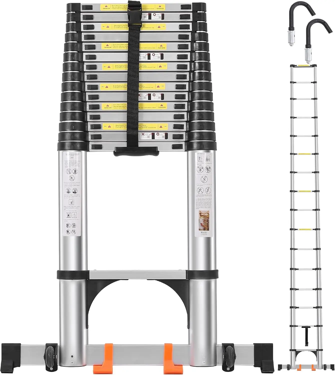 

Telescoping Ladder 20.3 Ft,Aluminum Lightweight Extension Ladder With 2 Triangle Stabilizers And 2 Detachable Hooks,Safety Lock