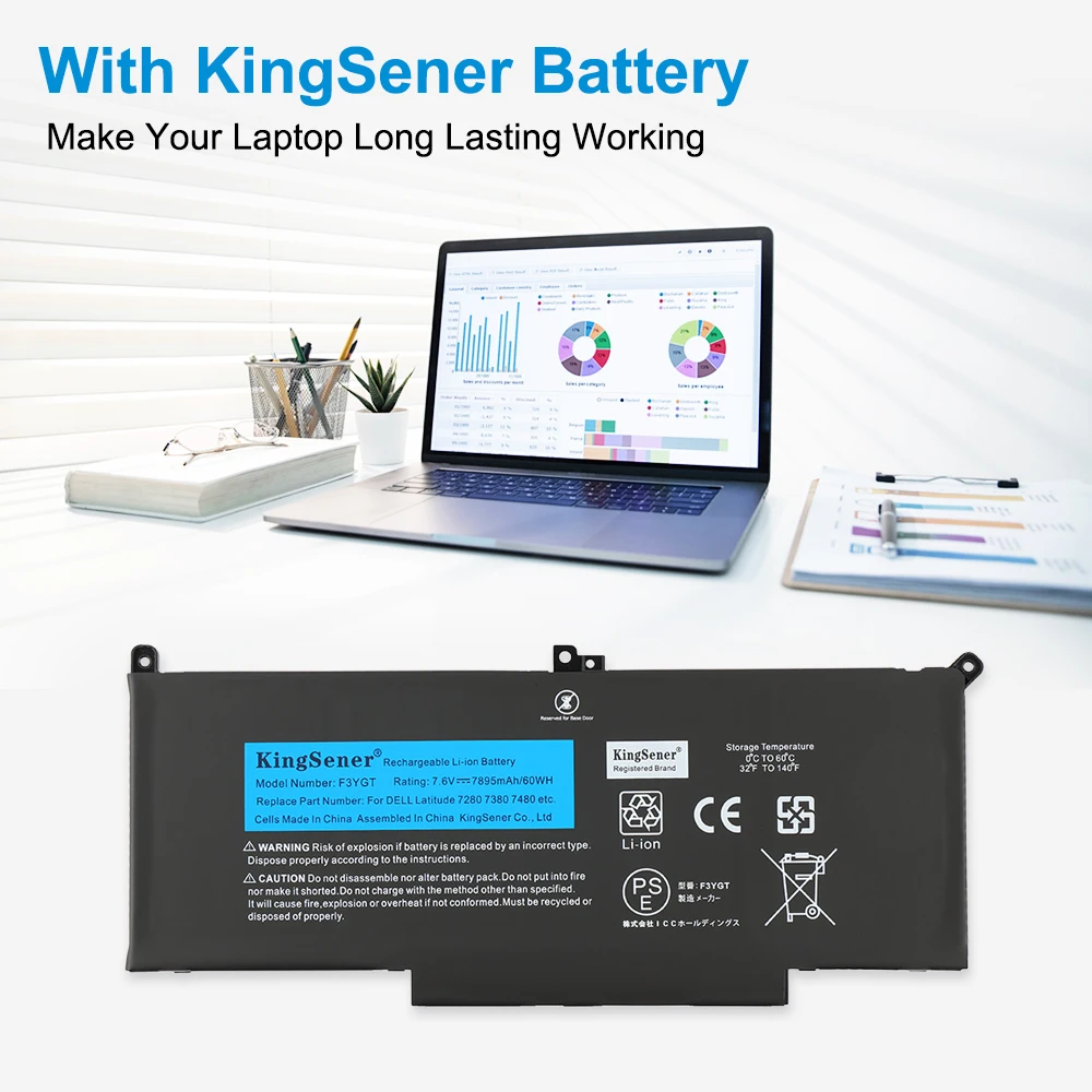 KingSener F3YGT 60WH Laptop Battery for DELL Latitude 12 7000 E7280 E7290 E7380 E7390 E7480 E7490 F3YGT 2X39G DJ1J0