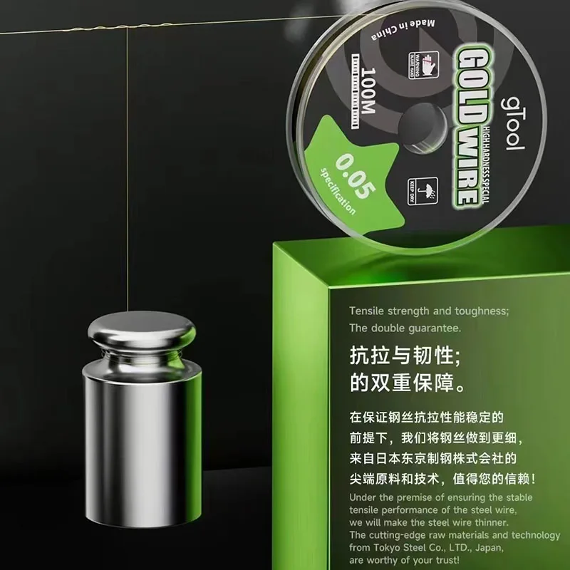 1 buah 100M 0.02/0.025/0.03/0.035/0.04/0.05/0.06/mm LCD pemisah kawat baja potongan kaca kawat emas untuk ponsel ipad