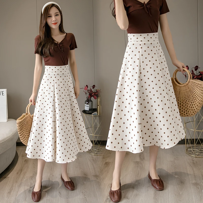 Ladies Cute Aesthetic Wave Point Skirt Women Clothing Female Spring Summer Fashion Casual Sexy Girls Kawaii Long Skirts BPAK5106