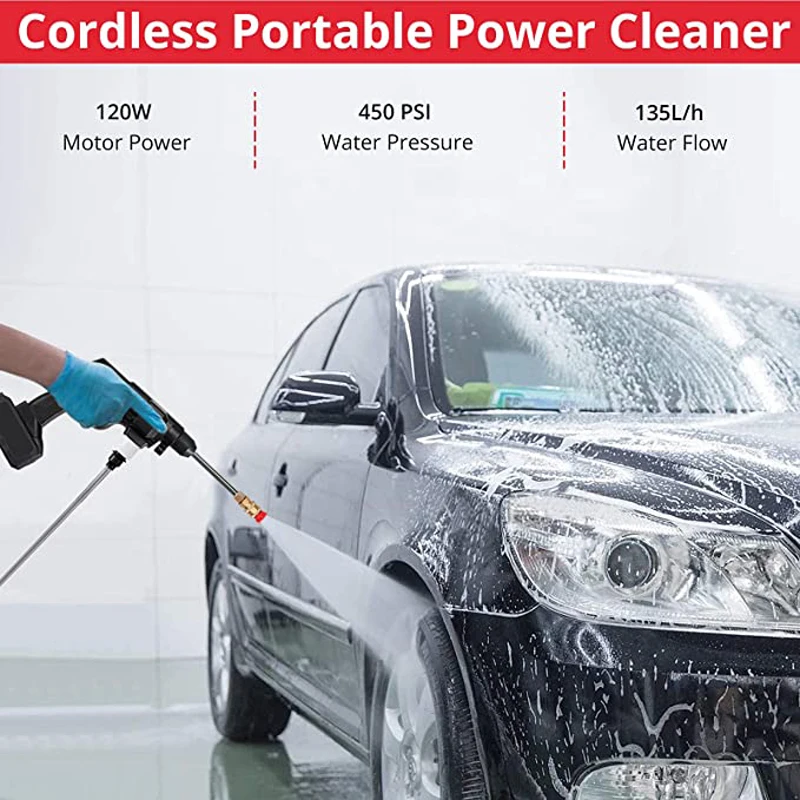 Cordless Pressure Washer Power 20V 4.0Ah 450 PSI 6in1 Adjustable Nozzle with Accessories for Car Boats Home Projects Washing US