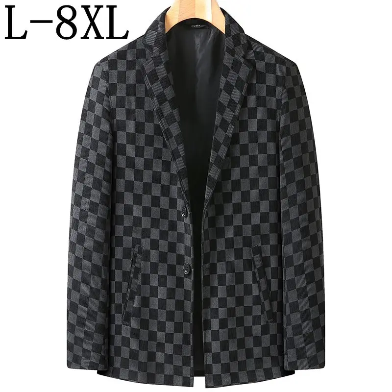 8XL 7XL 6XL 2023 New England Style Luxury Plaid Blazer Suit Men Business Suit Jacket Casual Loose Jaqueta Masculina Men Clothing