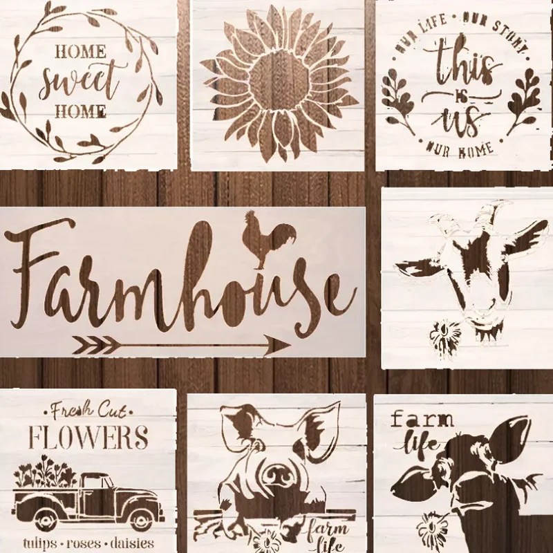 

20.3*20.3cm Farm Cow Sunflower Stencils DIY Layering Furniture Wall Painting Template Decoration Scrapbook Embossing Reusable