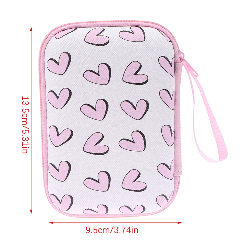 Cute Cartoon Heart Butterfly Pattern Headphone Data Cable Storage Bag Charger Power Bank Rectangular Box Zipper Bag Pocket Pouch