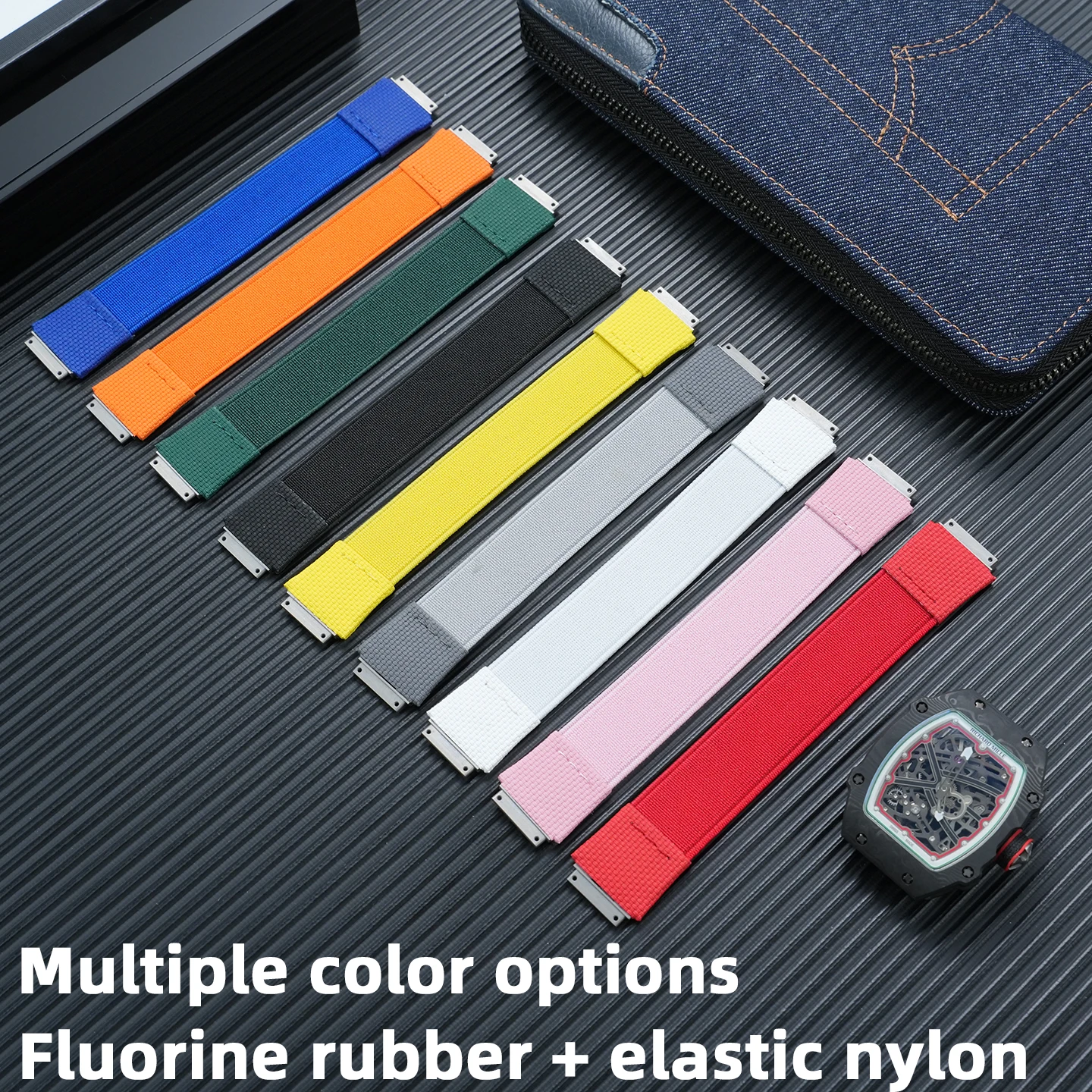Custom Elastic Nylon FKM Watch Band For Richard Mille RM35-02/RM67-02/RM030/RM055/RM67-01/02 Screw Down Connection Watch Strap