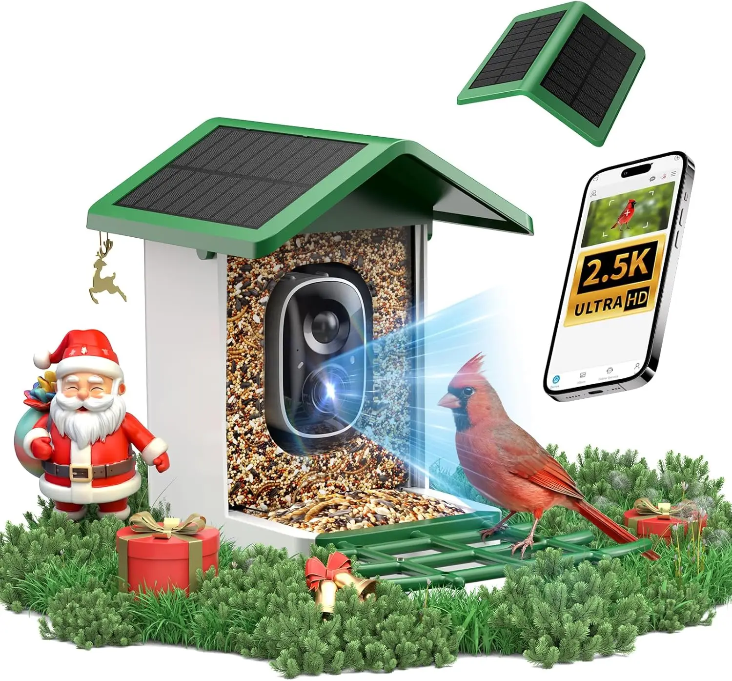 

Smart Bird Feeder with 2.5K Camera, AI Bird ID, Solar Powered, Weatherproof Design for Bird Watching