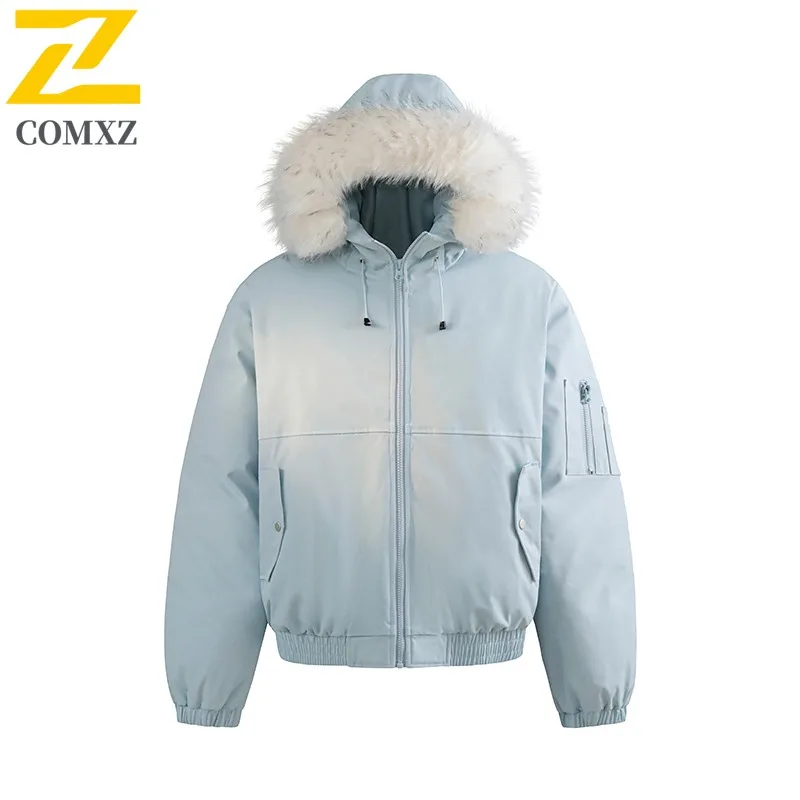 Coxz jaqueta acolchoada à prova de frio, gola de pele, alta qualidade, quente, leve, neve, inverno, 2025, acampamento, homens bonitos, casaco parker