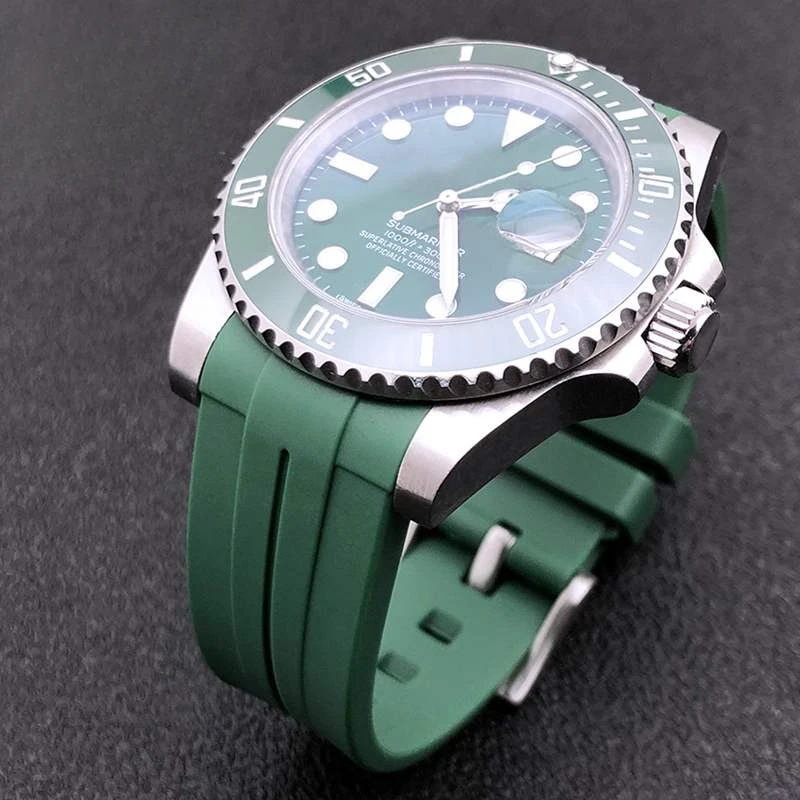 Jam tangan lembut untuk Rolex Black Green Water Ghost King Omega Haima 300 Tissot Le Locle ganti karet asli nyaman